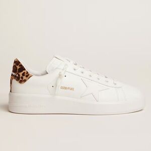 Golden Goose White Cream Sneakers with Leopard Accent